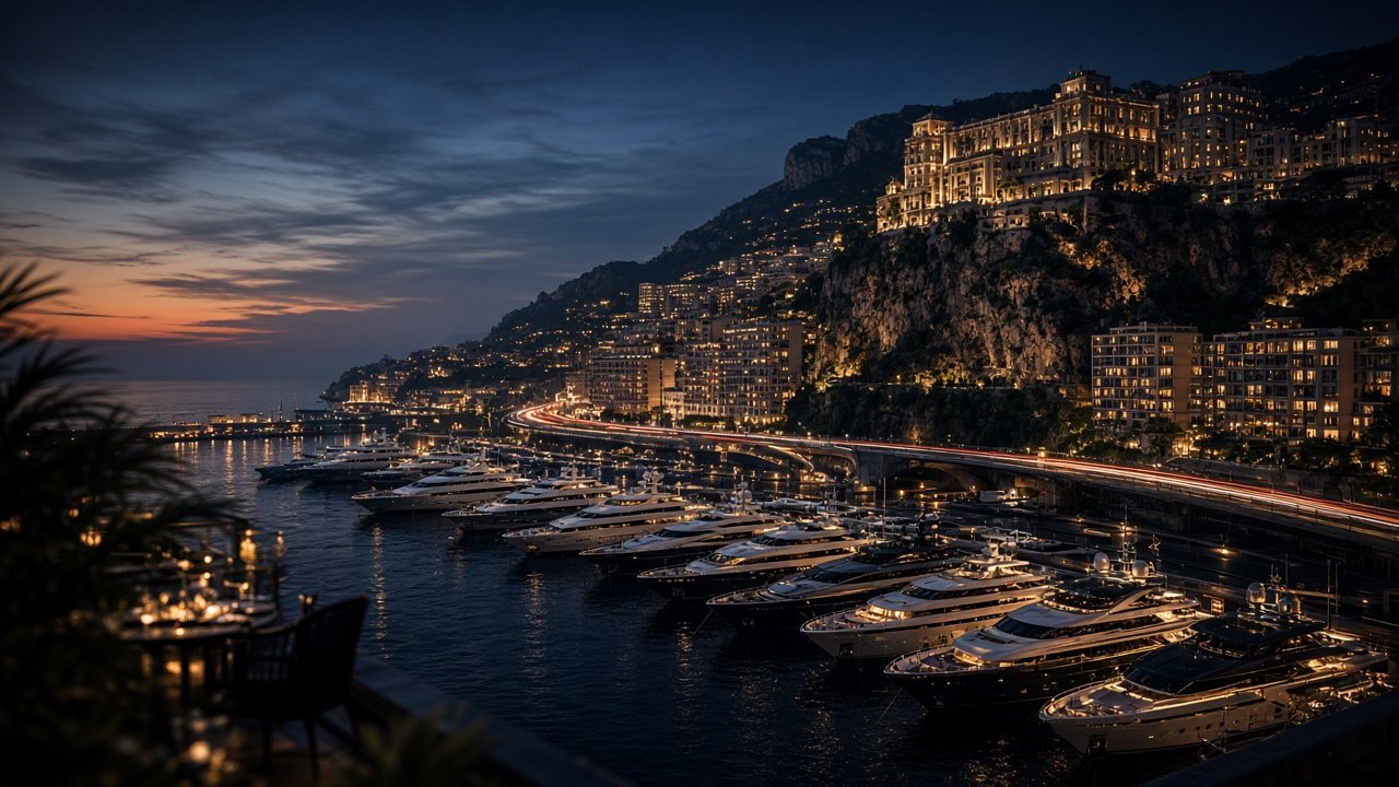 Monaco port et circuit au crépuscule
